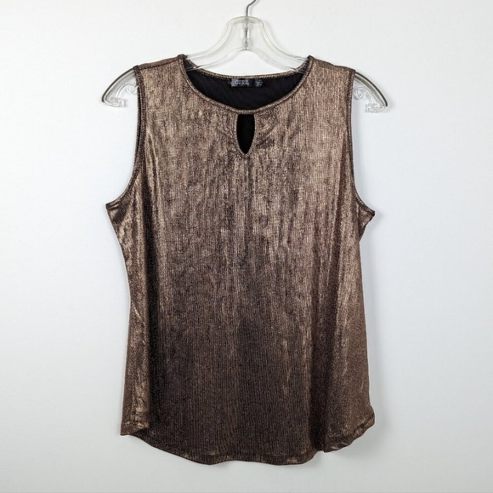 Shimmering CURE Metallic Knit Tank Top in Bronze, Size 2XL